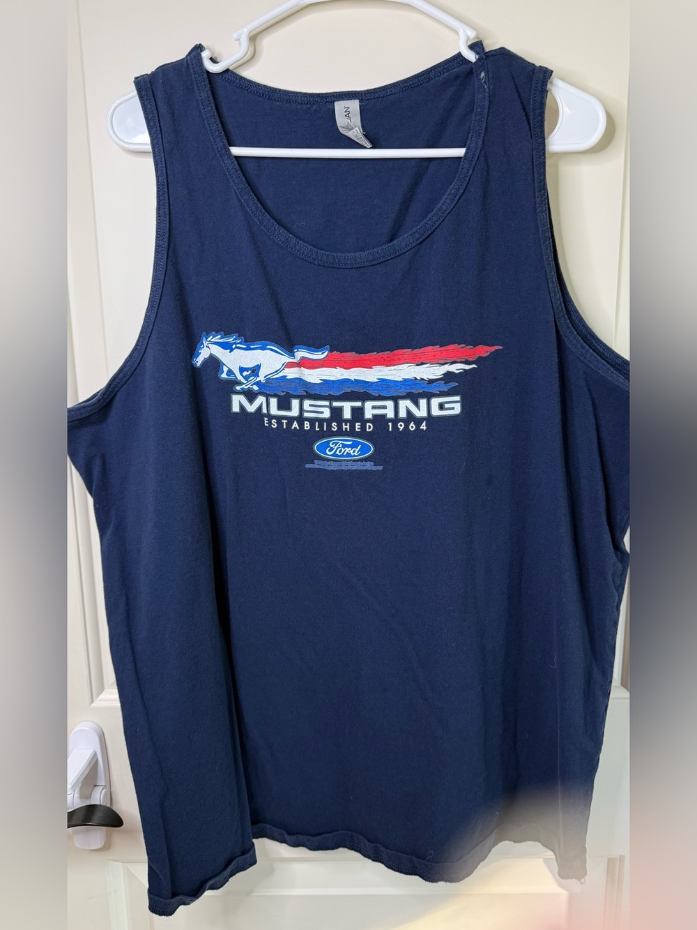 Gildan Navy Mustang Graphic Tank with Red, White & Blue Logo